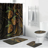 Hawaiian Mango Tribal Tattoo Bathroom Set Gold Pacific Traditional Pattern