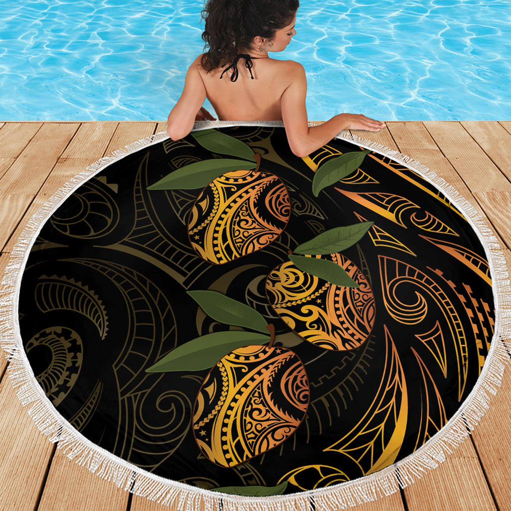 Hawaiian Mango Tribal Tattoo Beach Blanket Gold Pacific Traditional Pattern
