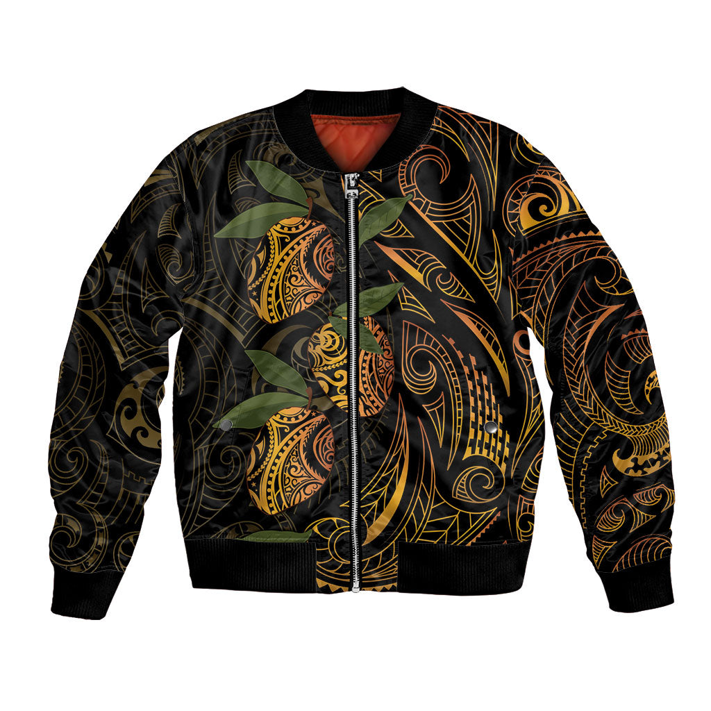 Hawaiian Mango Tribal Tattoo Bomber Jacket Gold Pacific Traditional Pattern