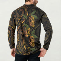 Hawaiian Mango Tribal Tattoo Button Sweatshirt Gold Pacific Traditional Pattern