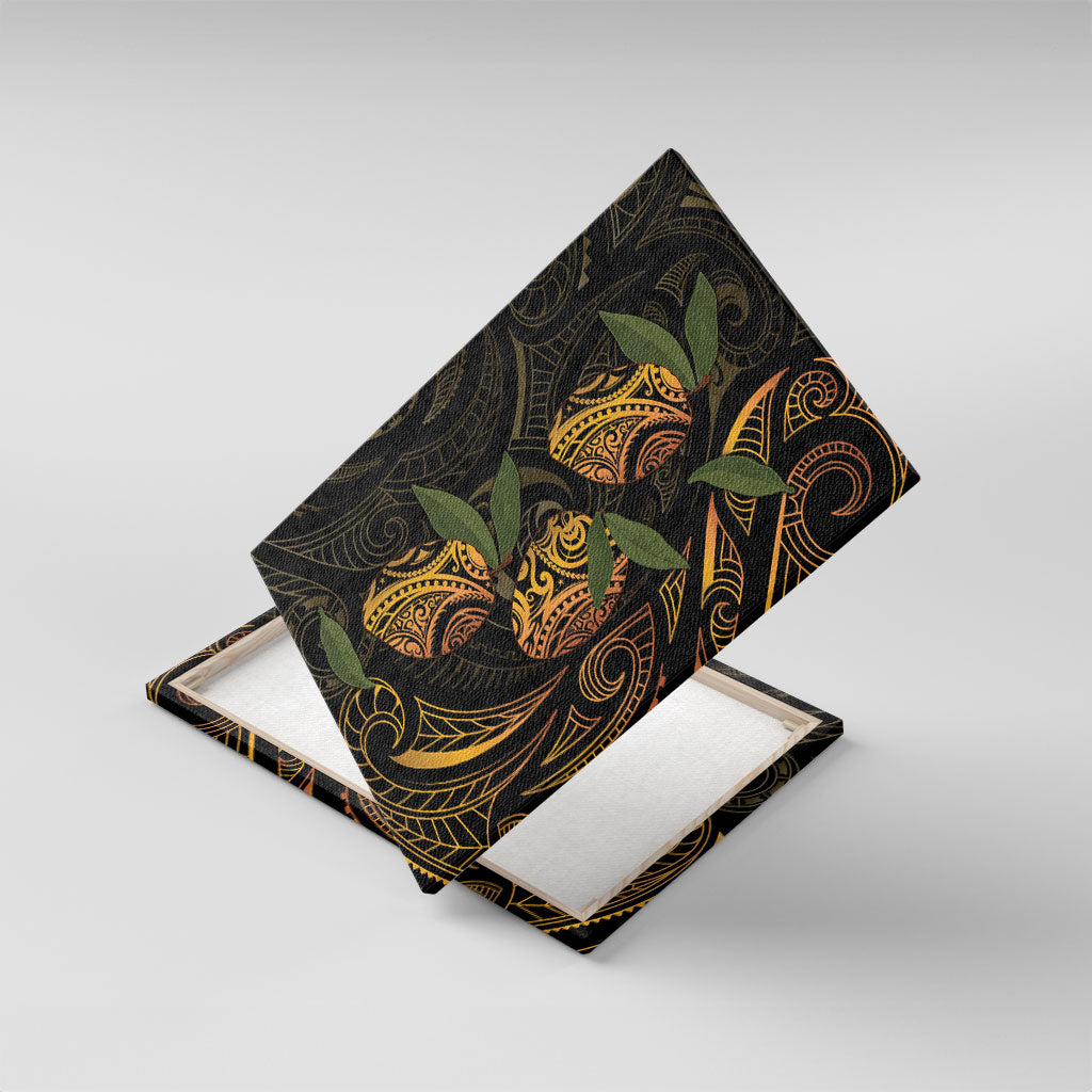 Hawaiian Mango Tribal Tattoo Canvas Wall Art Gold Pacific Traditional Pattern