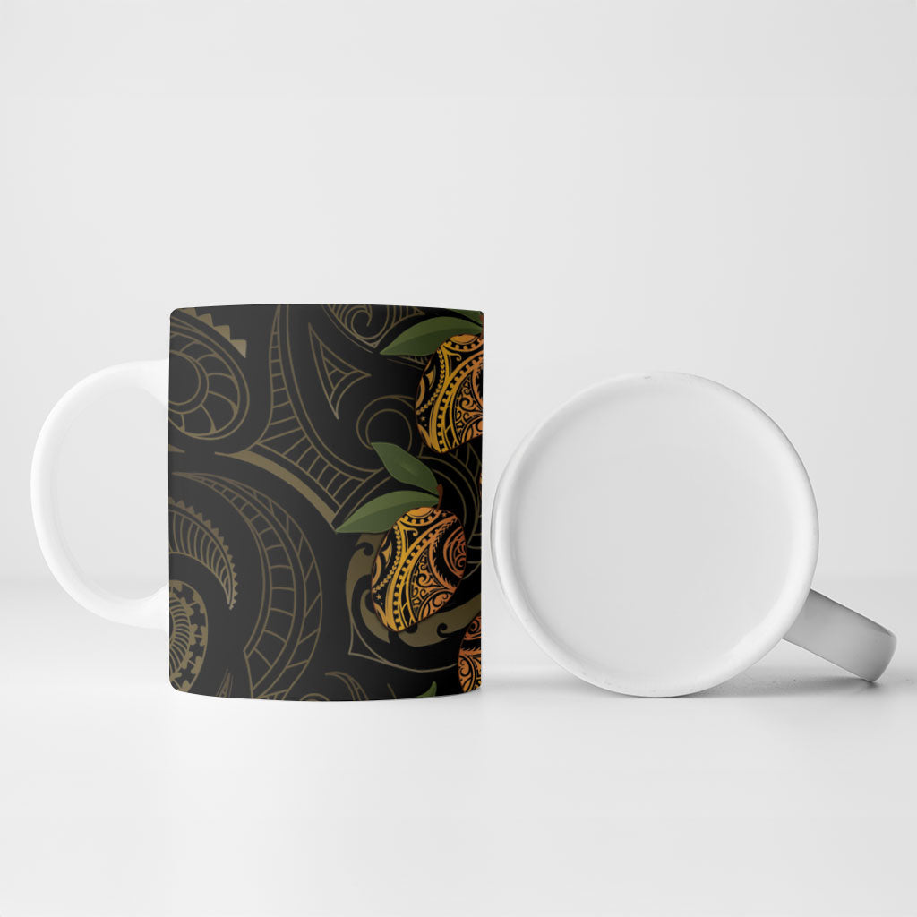 Hawaiian Mango Tribal Tattoo Ceramic Mug Gold Pacific Traditional Pattern