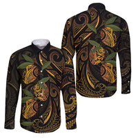 Hawaiian Mango Tribal Tattoo Family Matching Puletasi and Hawaiian Shirt Gold Pacific Traditional Pattern