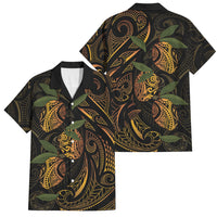 Hawaiian Mango Tribal Tattoo Family Matching Tank Maxi Dress and Hawaiian Shirt Gold Pacific Traditional Pattern