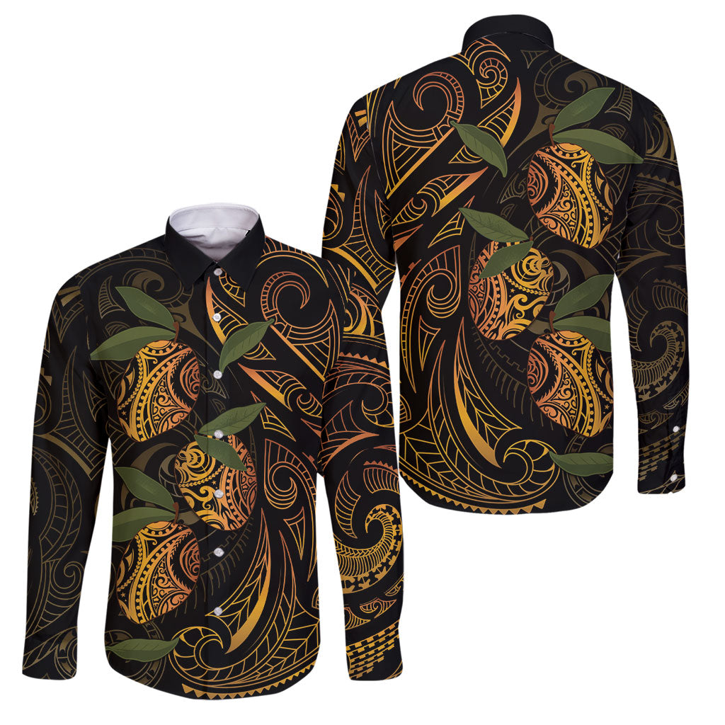 Hawaiian Mango Tribal Tattoo Family Matching Tank Maxi Dress and Hawaiian Shirt Gold Pacific Traditional Pattern
