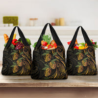Hawaiian Mango Tribal Tattoo Grocery Bag Gold Pacific Traditional Pattern