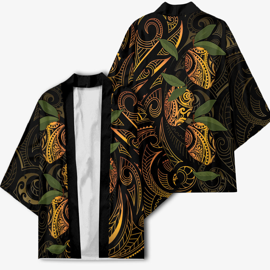 Hawaiian Mango Tribal Tattoo Kimono Gold Pacific Traditional Pattern