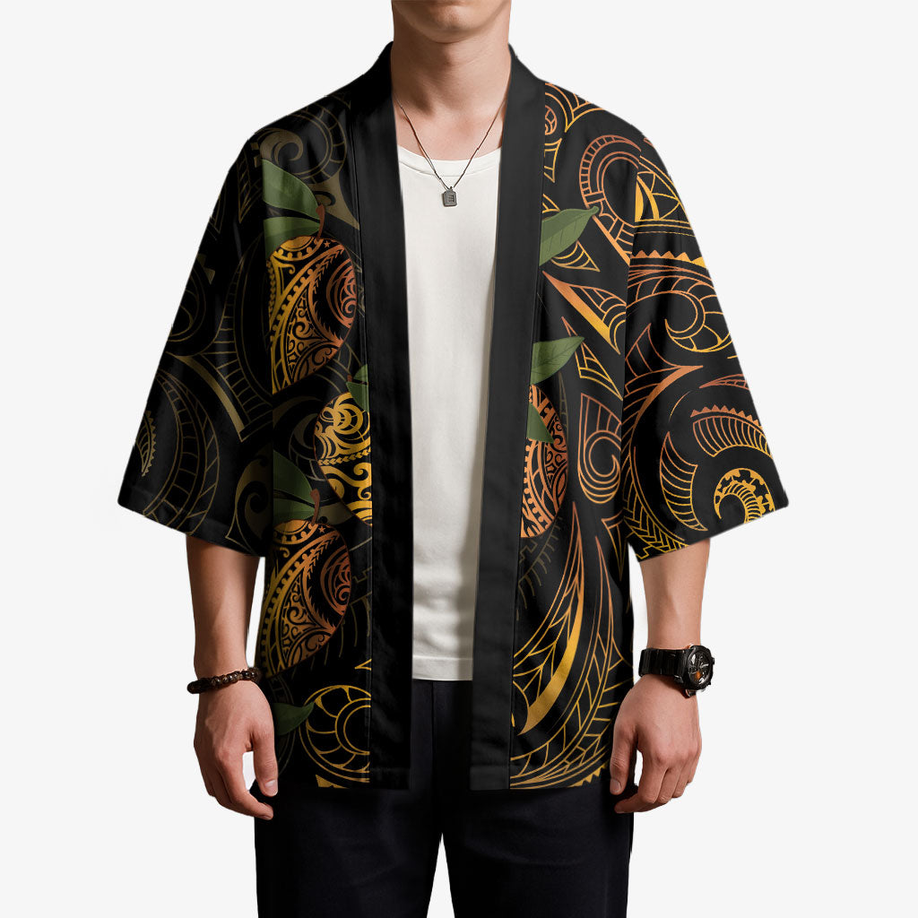 Hawaiian Mango Tribal Tattoo Kimono Gold Pacific Traditional Pattern
