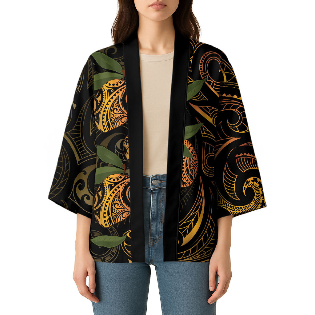 Hawaiian Mango Tribal Tattoo Kimono Gold Pacific Traditional Pattern