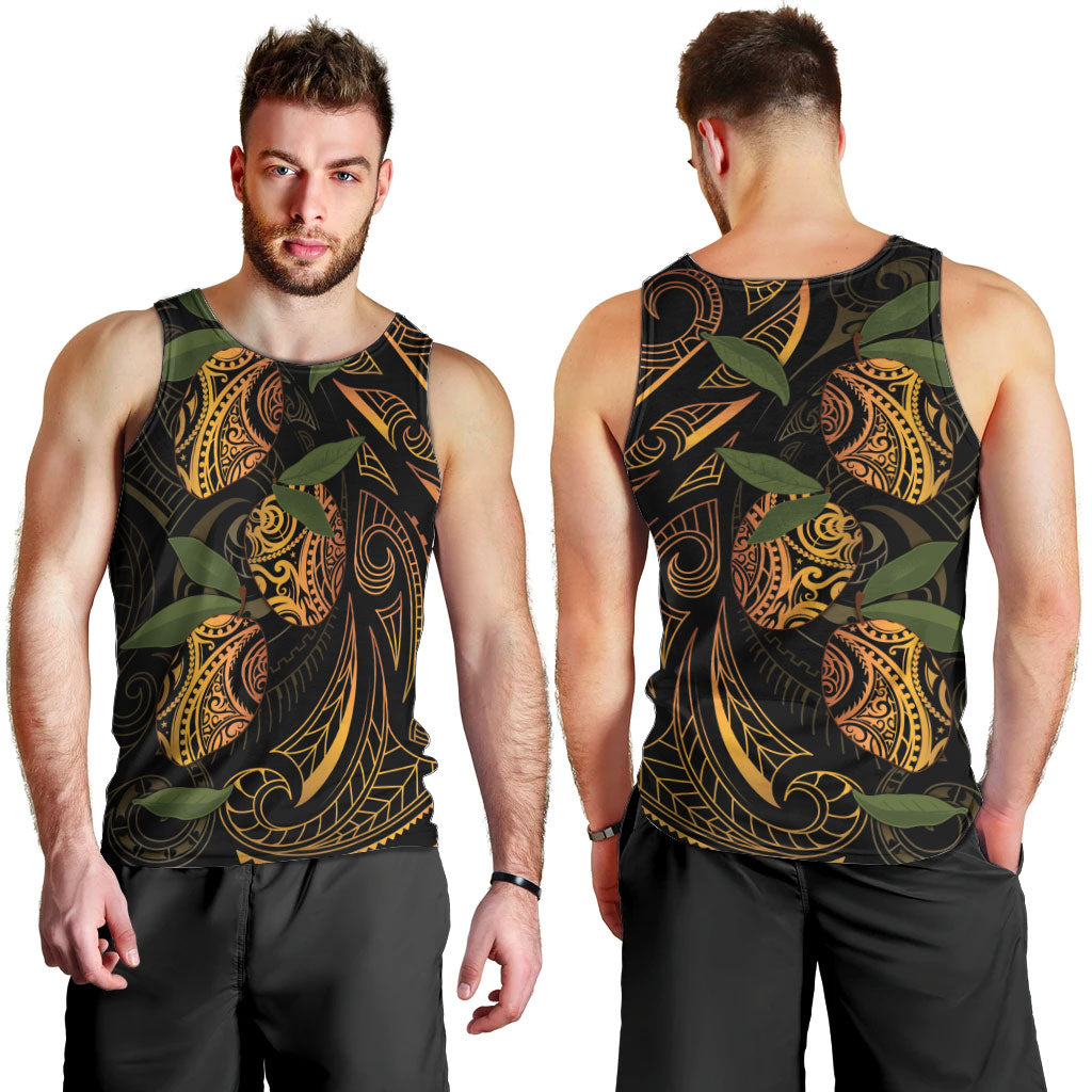 Hawaiian Mango Tribal Tattoo Men Tank Top Gold Pacific Traditional Pattern