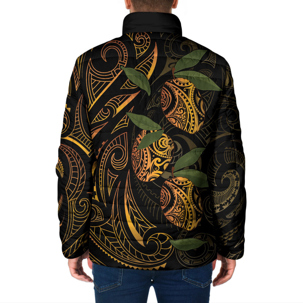Hawaiian Mango Tribal Tattoo Padded Jacket Gold Pacific Traditional Pattern