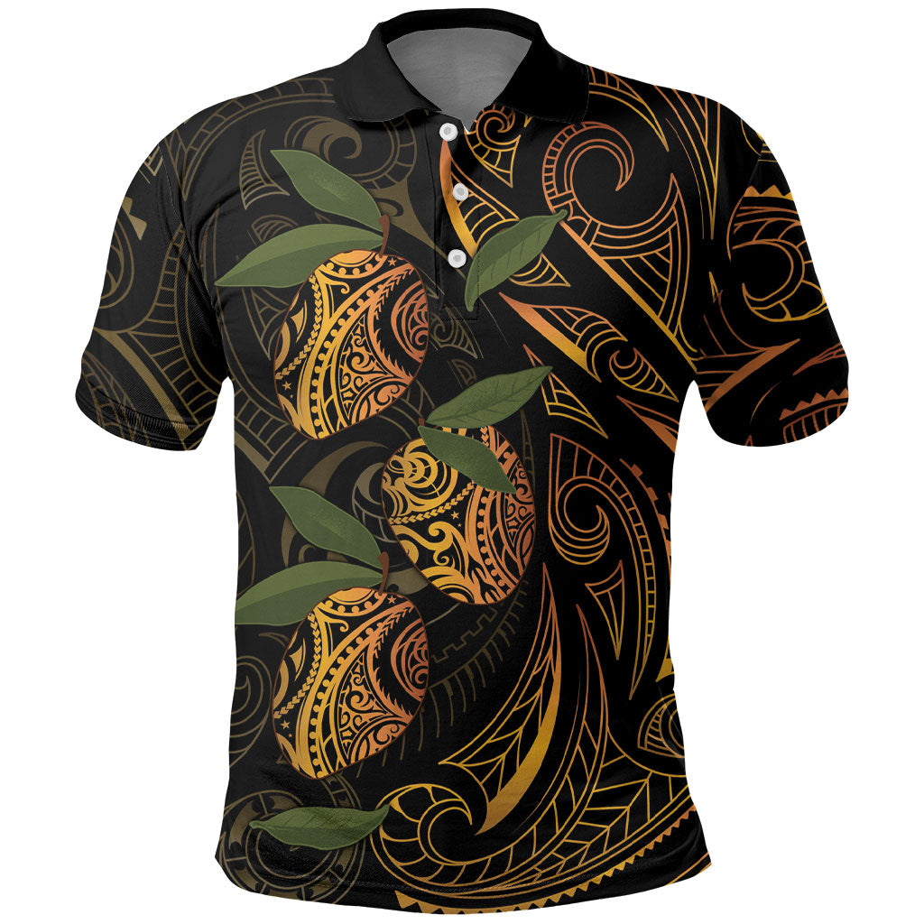 Hawaiian Mango Tribal Tattoo Polo Shirt Gold Pacific Traditional Pattern