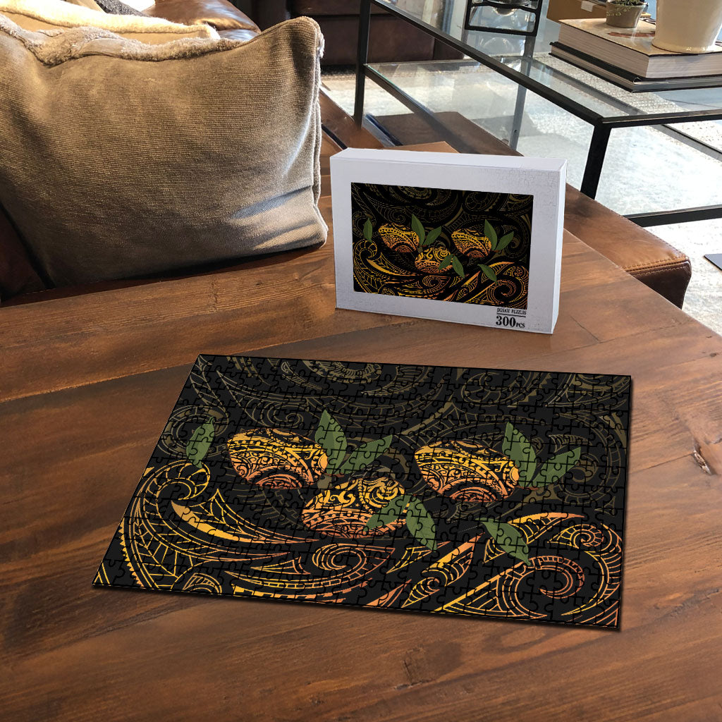 Hawaiian Mango Tribal Tattoo Puzzle Gold Pacific Traditional Pattern