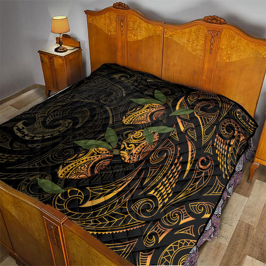 Hawaiian Mango Tribal Tattoo Quilt Gold Pacific Traditional Pattern