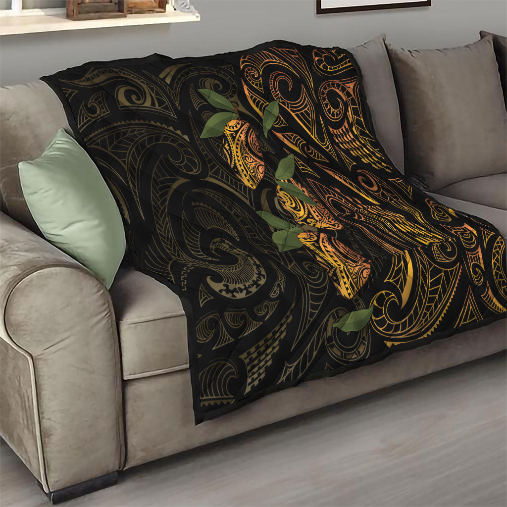 Hawaiian Mango Tribal Tattoo Quilt Gold Pacific Traditional Pattern