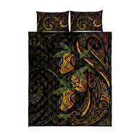 Hawaiian Mango Tribal Tattoo Quilt Bed Set Gold Pacific Traditional Pattern