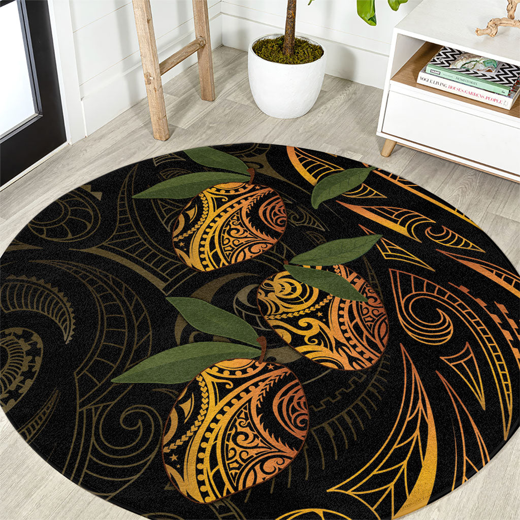 Hawaiian Mango Tribal Tattoo Round Carpet Gold Pacific Traditional Pattern