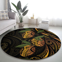 Hawaiian Mango Tribal Tattoo Round Carpet Gold Pacific Traditional Pattern