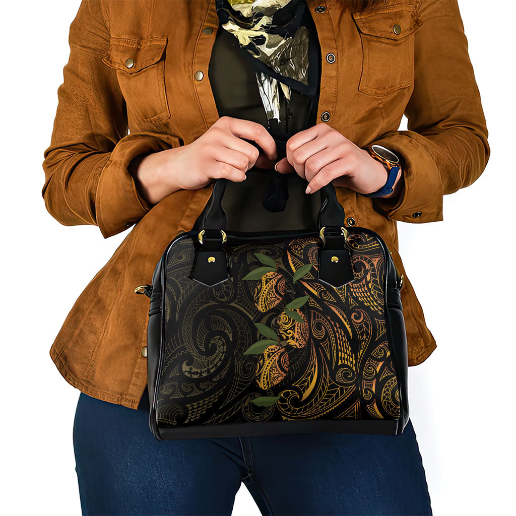Hawaiian Mango Tribal Tattoo Shoulder Handbag Gold Pacific Traditional Pattern