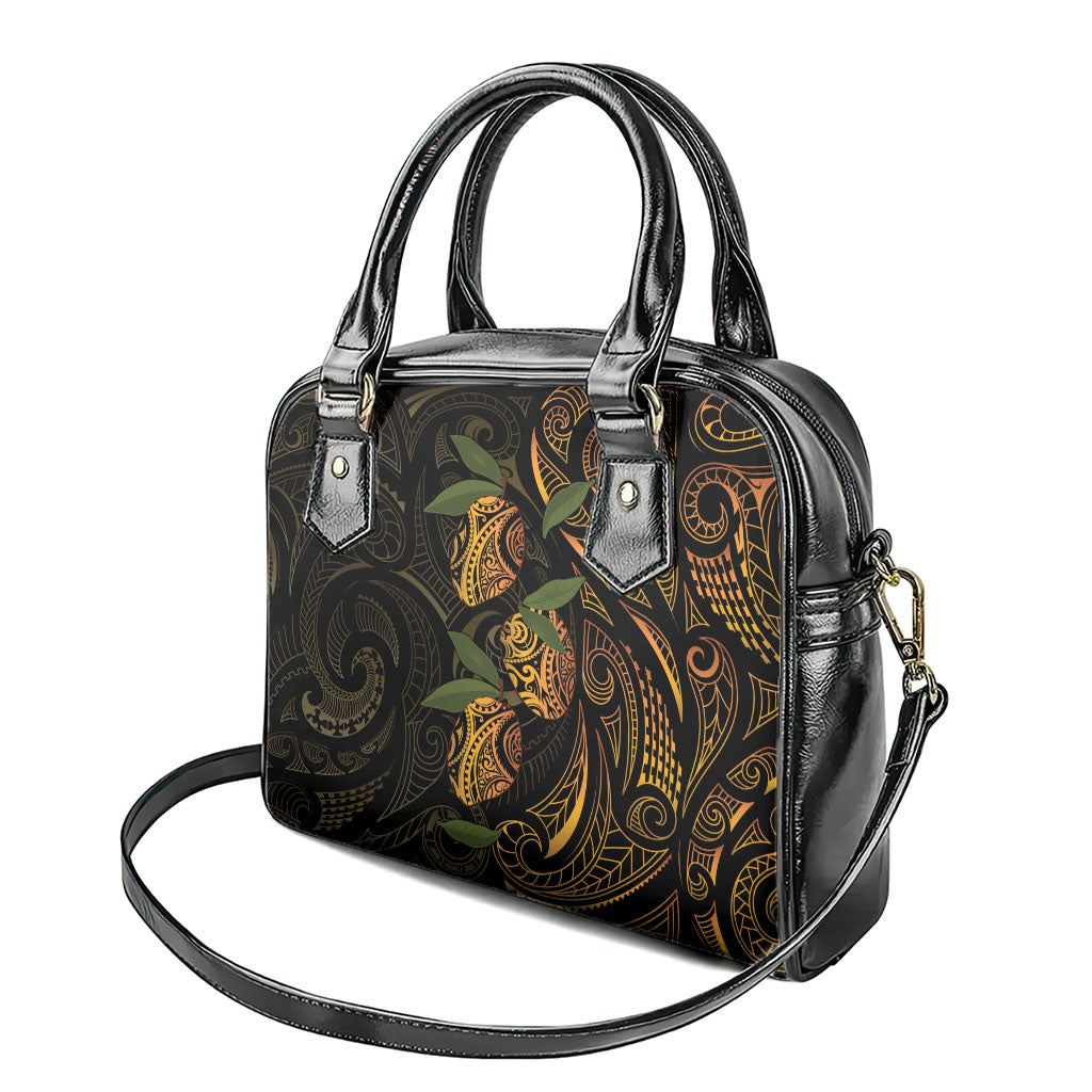 Hawaiian Mango Tribal Tattoo Shoulder Handbag Gold Pacific Traditional Pattern