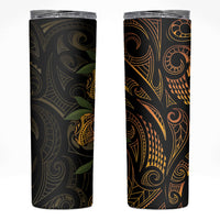 Hawaiian Mango Tribal Tattoo Skinny Tumbler Gold Pacific Traditional Pattern
