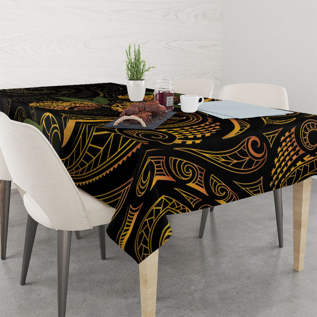 Hawaiian Mango Tribal Tattoo Tablecloth Gold Pacific Traditional Pattern