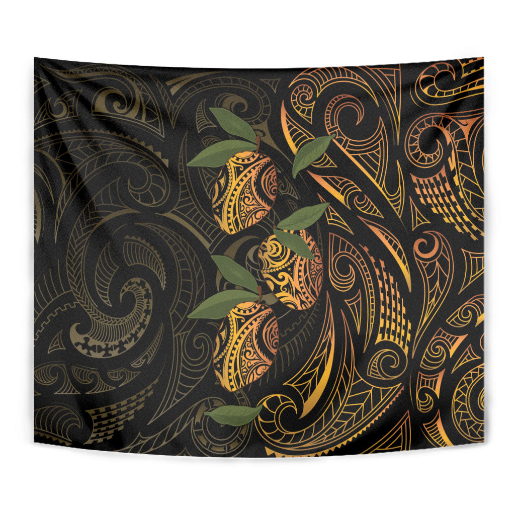 Hawaiian Mango Tribal Tattoo Tapestry Gold Pacific Traditional Pattern