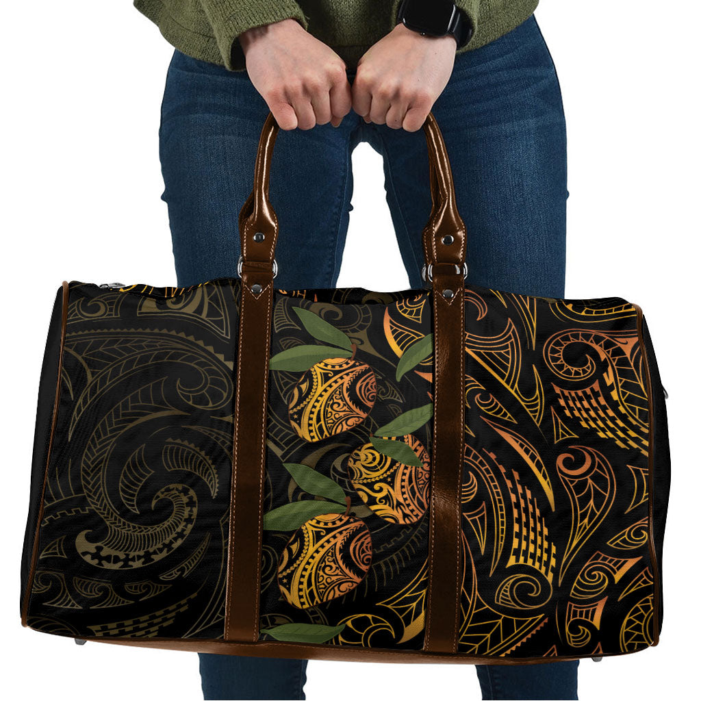 Hawaiian Mango Tribal Tattoo Travel Bag Gold Pacific Traditional Pattern