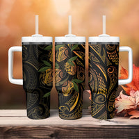 Hawaiian Mango Tribal Tattoo Tumbler With Handle Gold Pacific Traditional Pattern