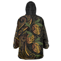 Hawaiian Mango Tribal Tattoo Wearable Blanket Hoodie Gold Pacific Traditional Pattern
