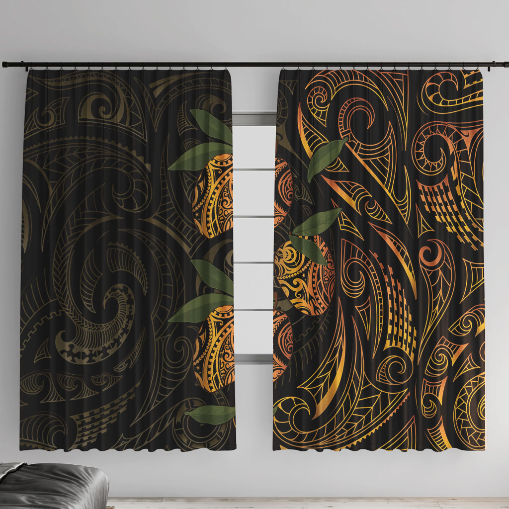 Hawaiian Mango Tribal Tattoo Window Curtain Gold Pacific Traditional Pattern