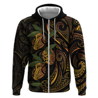Hawaiian Mango Tribal Tattoo Zip Hoodie Gold Pacific Traditional Pattern