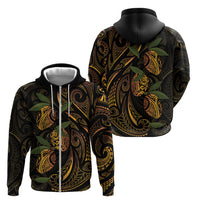 Hawaiian Mango Tribal Tattoo Zip Hoodie Gold Pacific Traditional Pattern