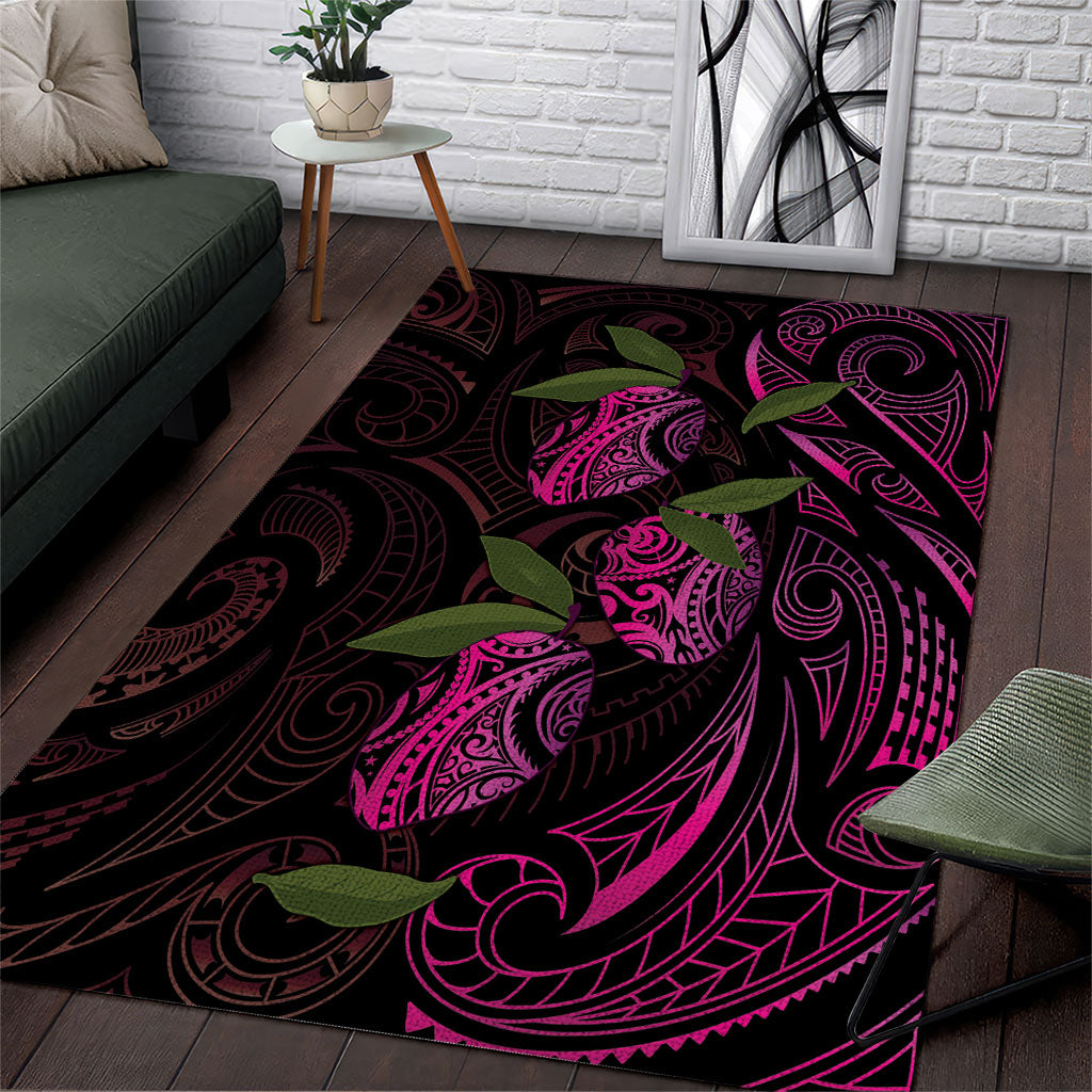Hawaiian Mango Tribal Tattoo Area Rug Pink Pacific Traditional Pattern