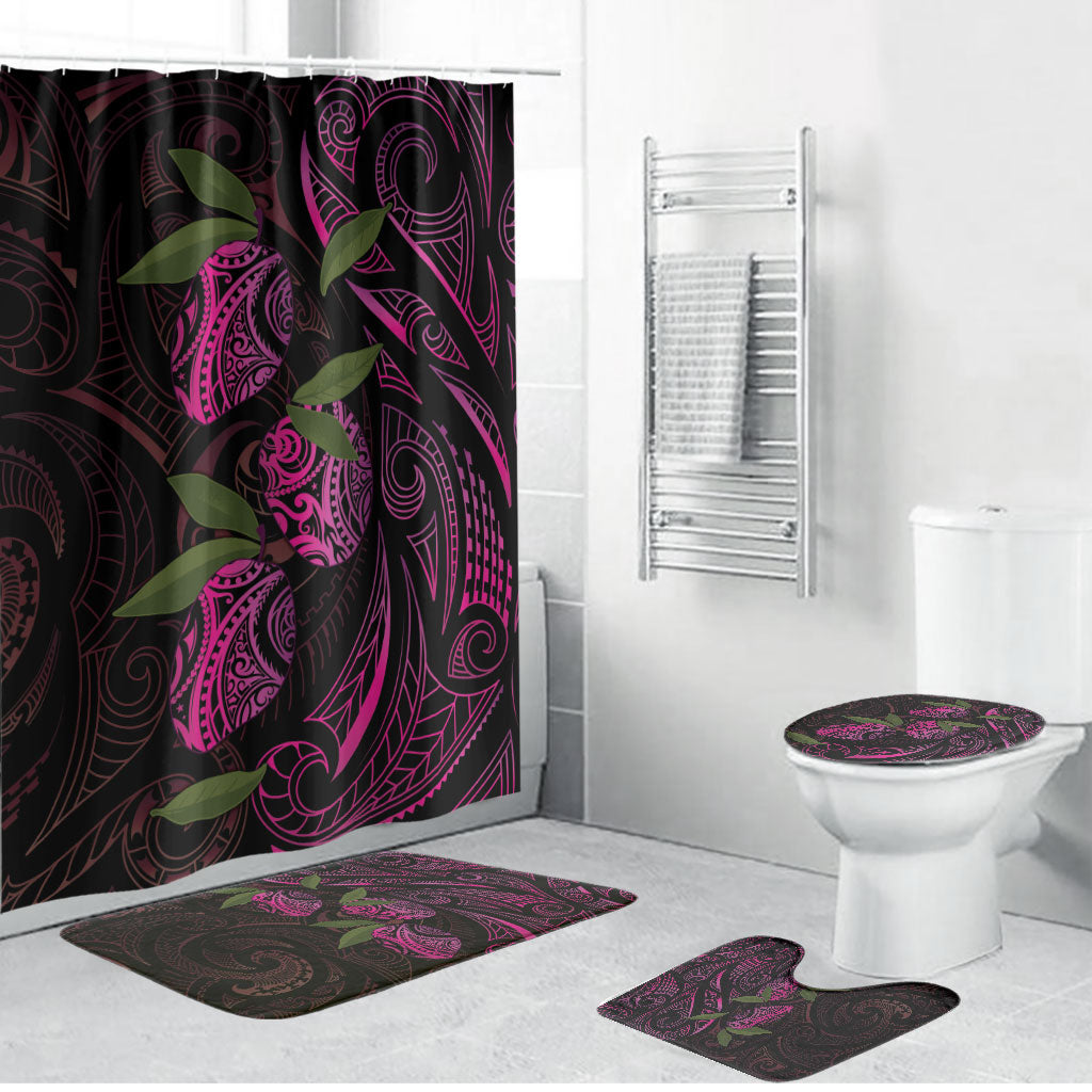 Hawaiian Mango Tribal Tattoo Bathroom Set Pink Pacific Traditional Pattern