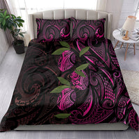Hawaiian Mango Tribal Tattoo Bedding Set Pink Pacific Traditional Pattern