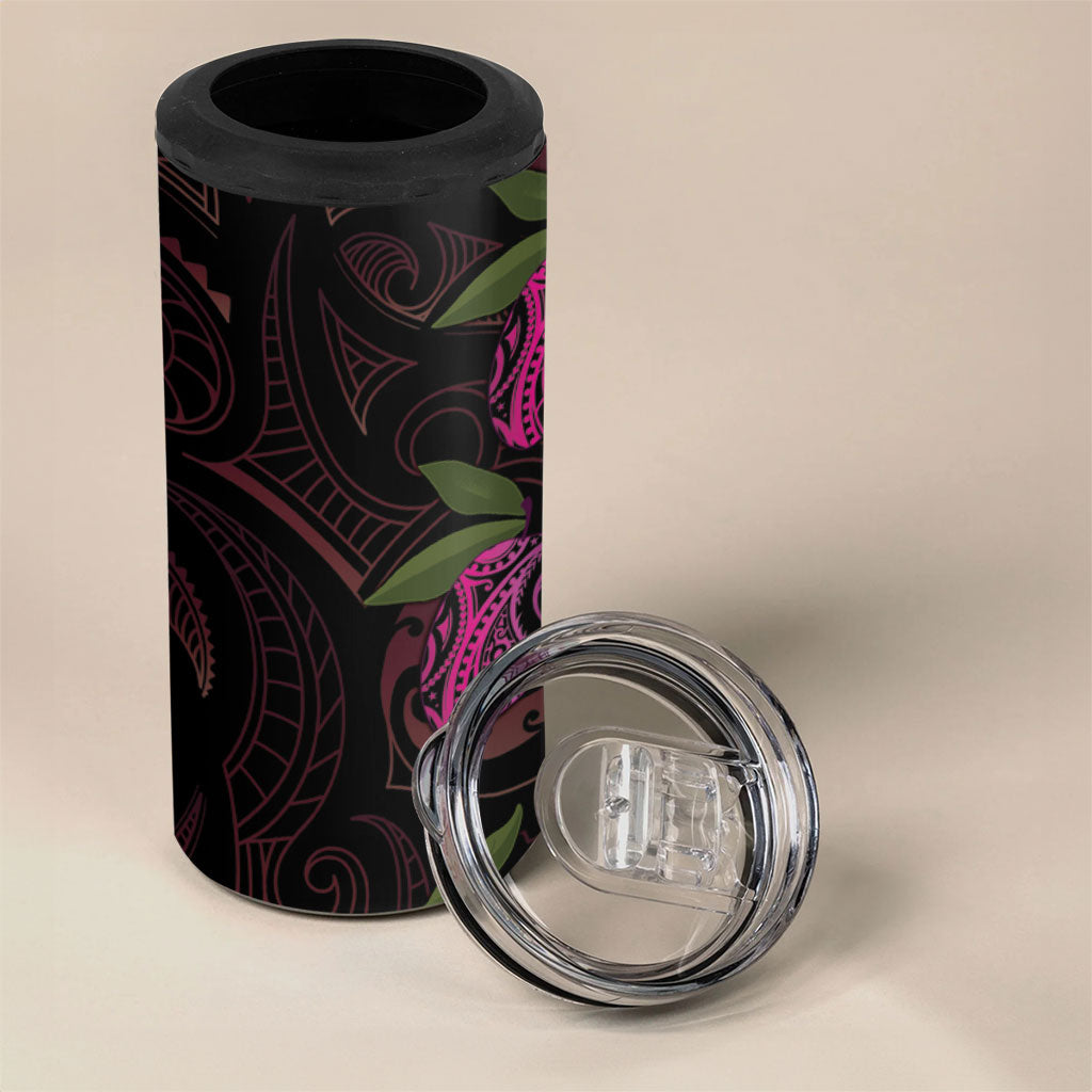 Hawaiian Mango Tribal Tattoo 4 in 1 Can Cooler Tumbler Pink Pacific Traditional Pattern