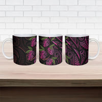 Hawaiian Mango Tribal Tattoo Ceramic Mug Pink Pacific Traditional Pattern