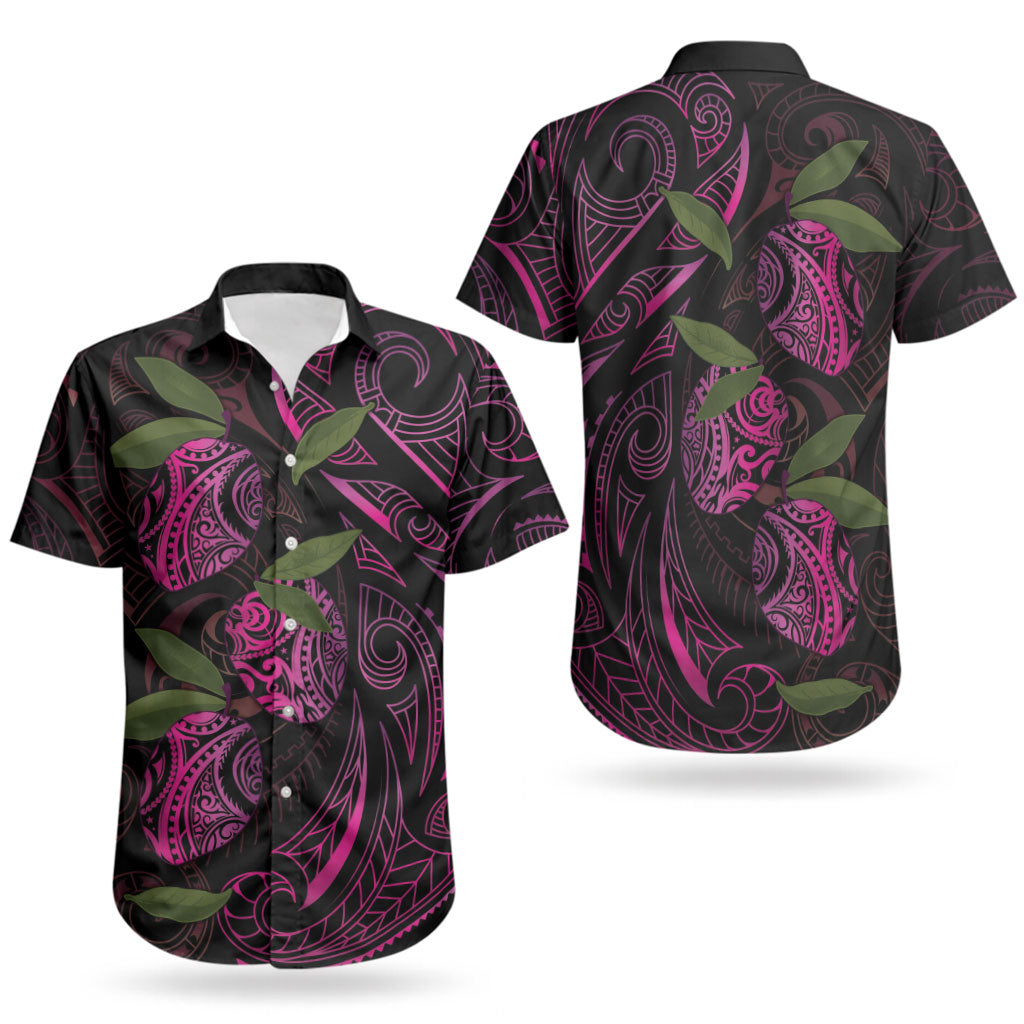 Hawaiian Mango Tribal Tattoo Couples Matching Summer Maxi Dress and Hawaiian Shirt Pink Pacific Traditional Pattern