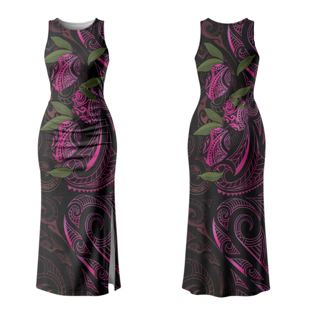 Hawaiian Mango Tribal Tattoo Couples Matching Tank Maxi Dress and Hawaiian Shirt Pink Pacific Traditional Pattern