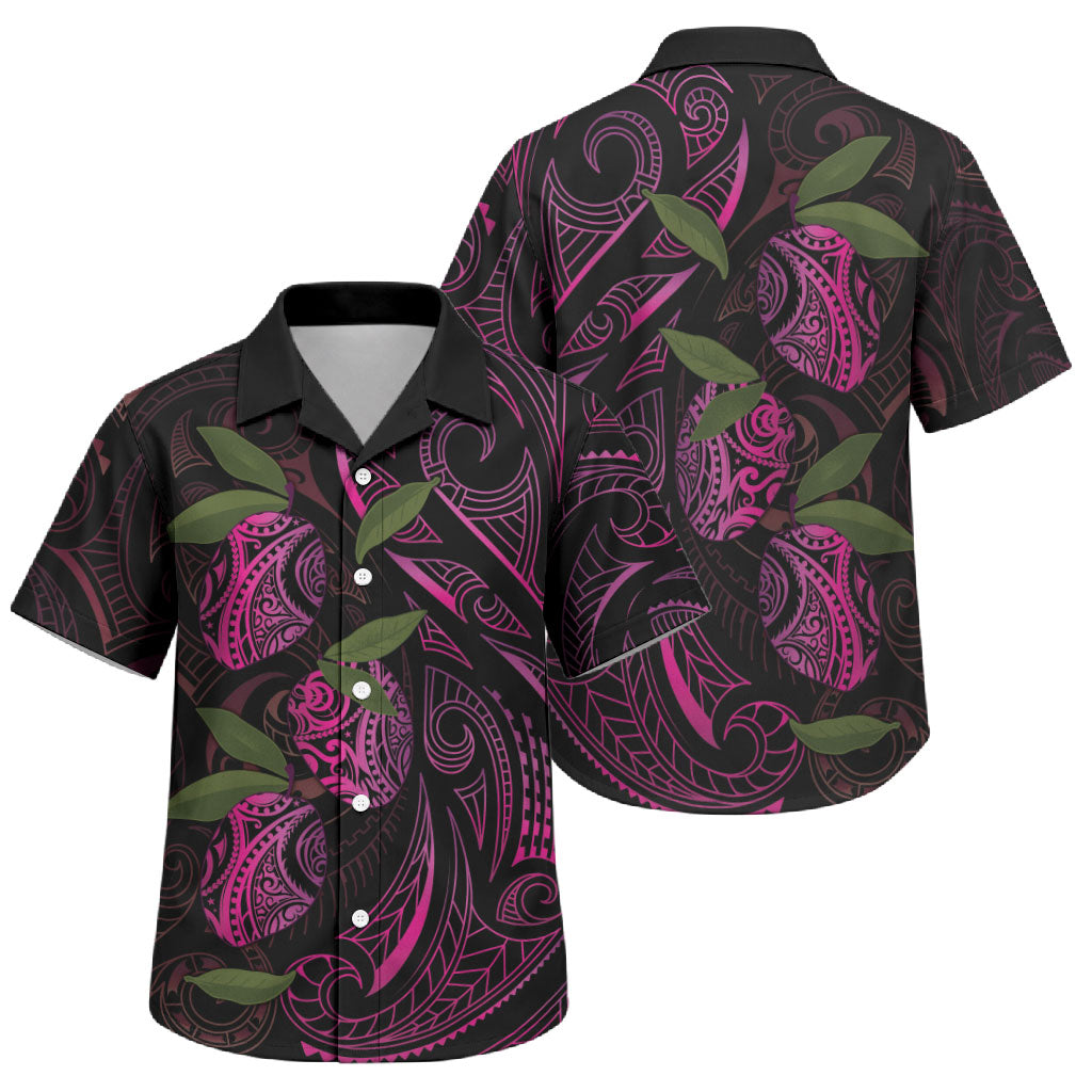 Hawaiian Mango Tribal Tattoo Family Matching Long Sleeve Bodycon Dress and Hawaiian Shirt Pink Pacific Traditional Pattern
