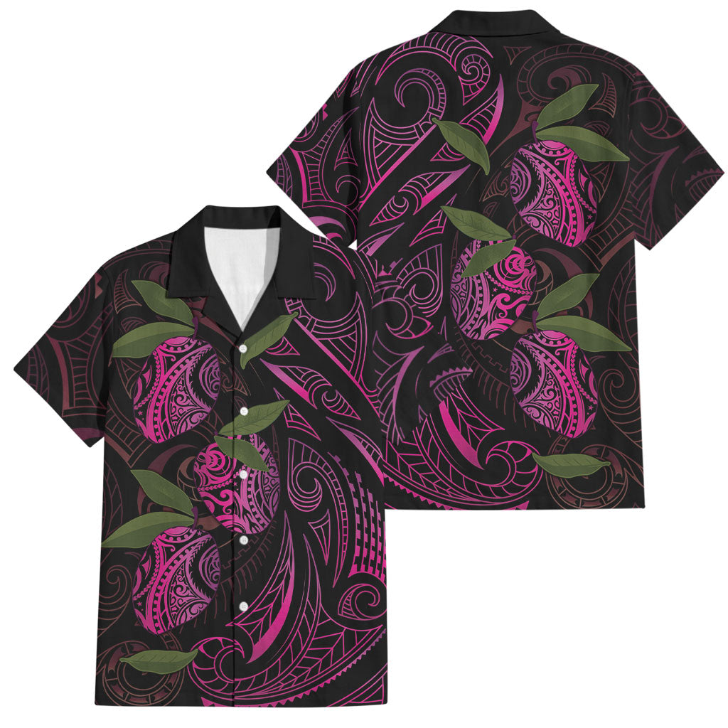 Hawaiian Mango Tribal Tattoo Family Matching Off Shoulder Short Dress and Hawaiian Shirt Pink Pacific Traditional Pattern