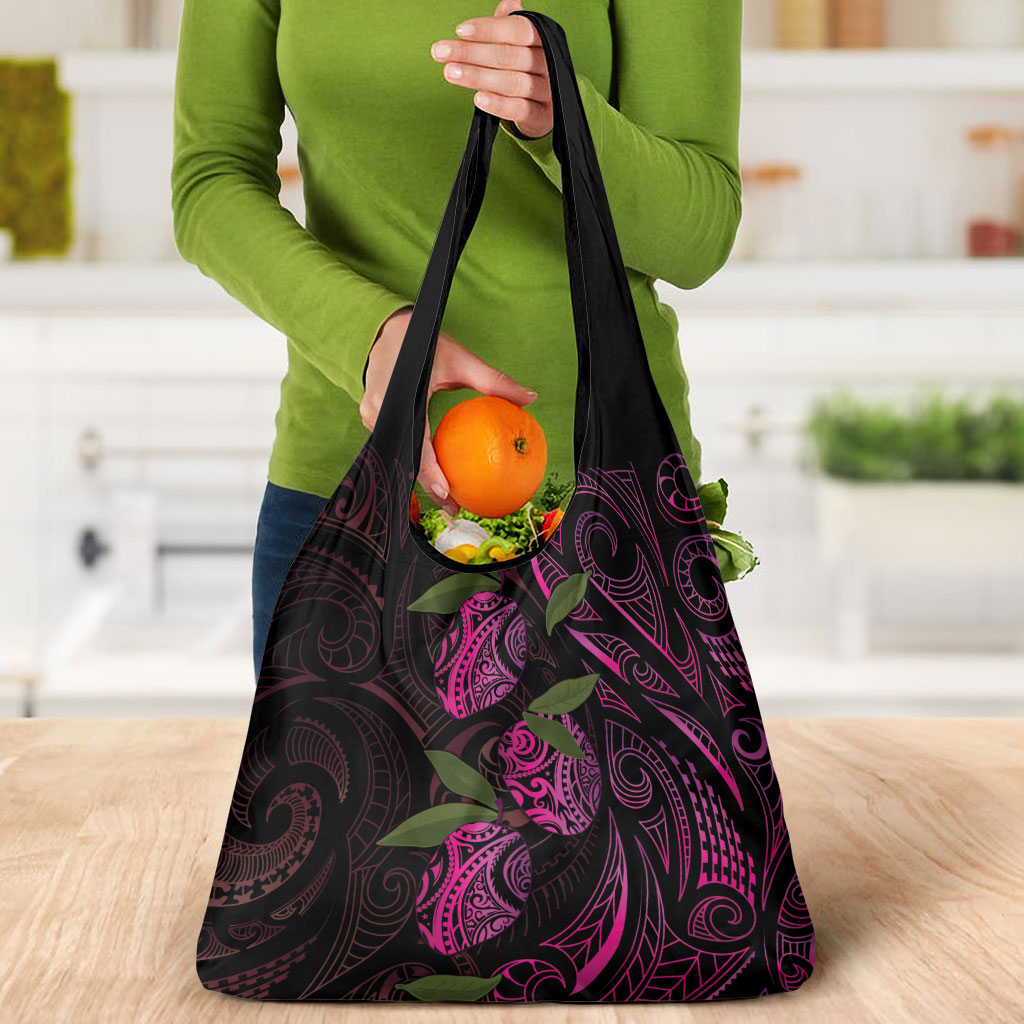 Hawaiian Mango Tribal Tattoo Grocery Bag Pink Pacific Traditional Pattern