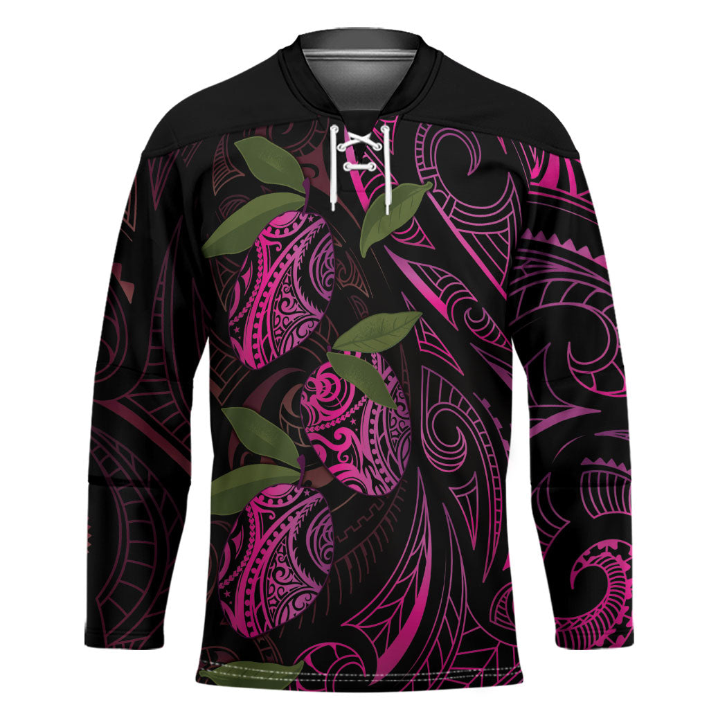Hawaiian Mango Tribal Tattoo Hockey Jersey Pink Pacific Traditional Pattern