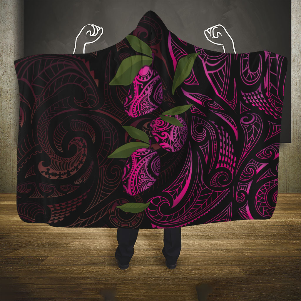 Hawaiian Mango Tribal Tattoo Hooded Blanket Pink Pacific Traditional Pattern