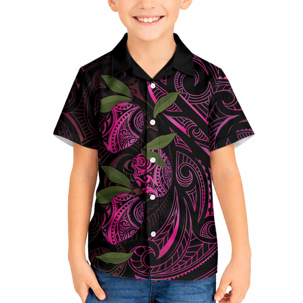 Hawaiian Mango Tribal Tattoo Kid Hawaiian Shirt Pink Pacific Traditional Pattern