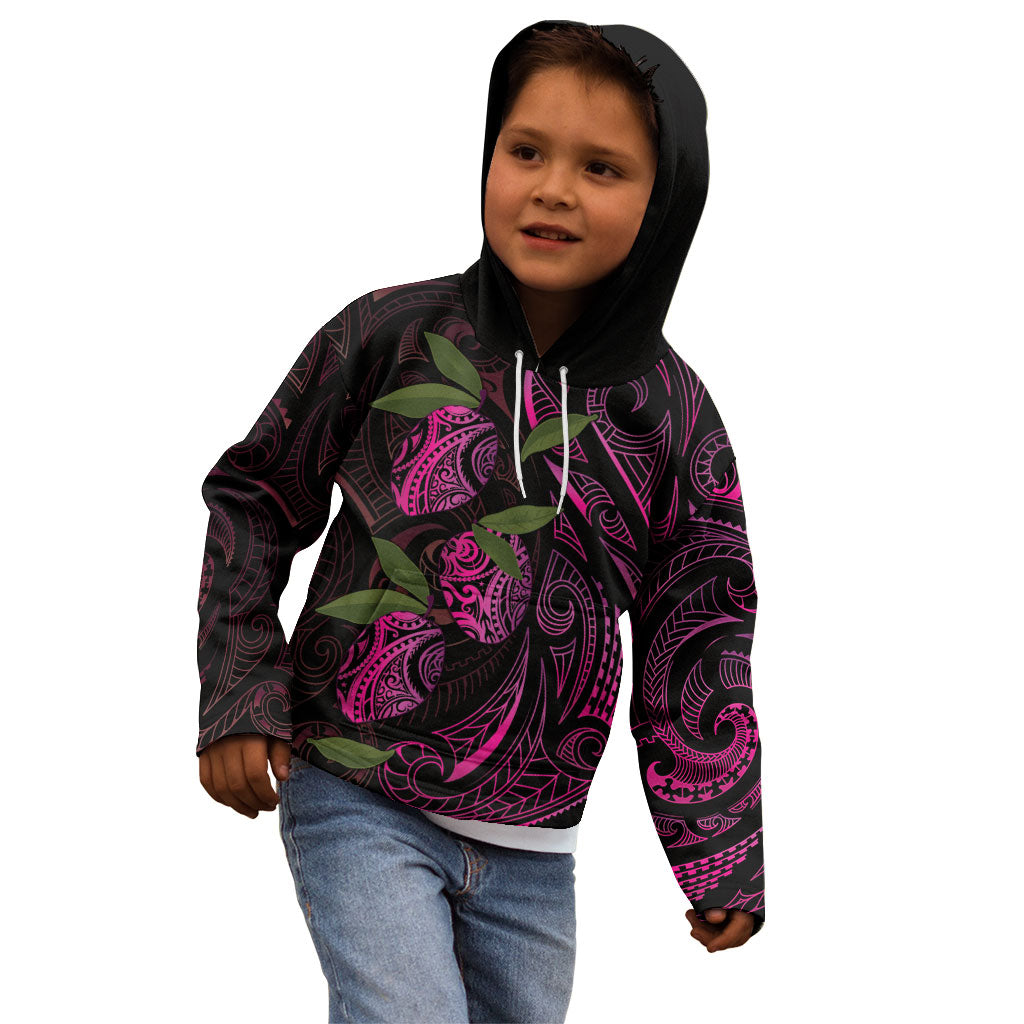 Hawaiian Mango Tribal Tattoo Kid Hoodie Pink Pacific Traditional Pattern