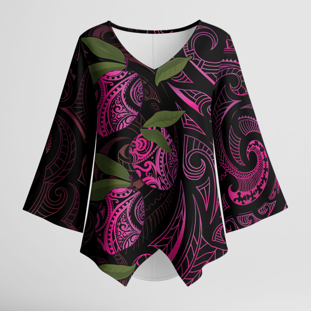 Hawaiian Mango Tribal Tattoo Kimono Sleeve Blouse Pink Pacific Traditional Pattern