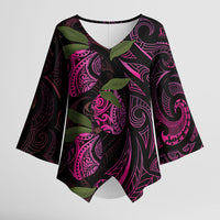 Hawaiian Mango Tribal Tattoo Kimono Sleeve Blouse Pink Pacific Traditional Pattern