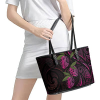 Hawaiian Mango Tribal Tattoo Leather Tote Bag Pink Pacific Traditional Pattern